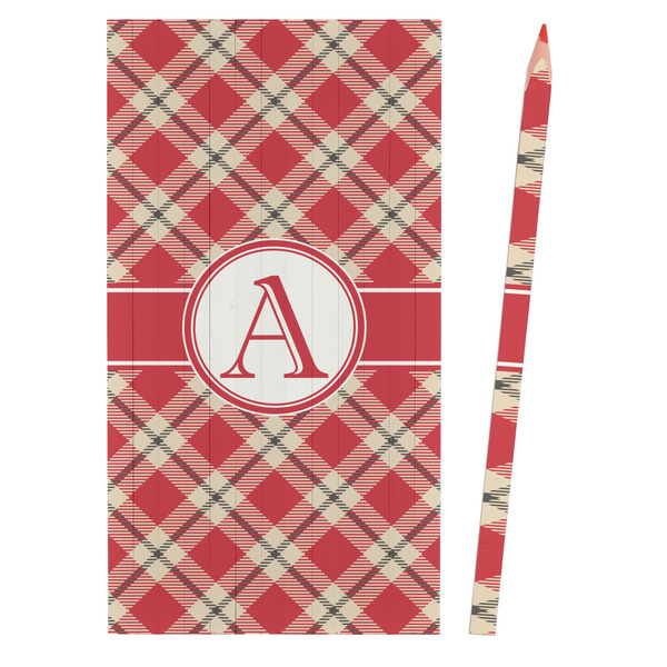 Red & Tan Plaid Colored Pencils - Front View