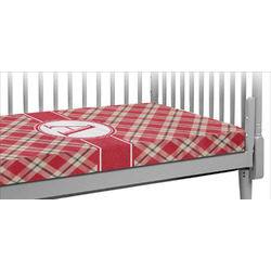 Red & Tan Plaid Crib Fitted Sheet w/ Initial