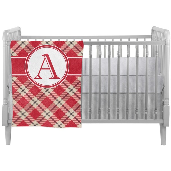 Custom Red & Tan Plaid Crib Comforter / Quilt (Personalized)