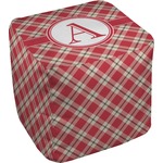 Red & Tan Plaid Cube Pouf Ottoman (Personalized)