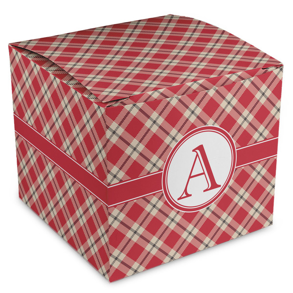 Custom Red & Tan Plaid Cube Favor Gift Boxes (Personalized)
