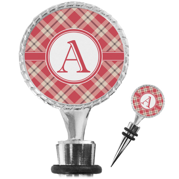 Custom Red & Tan Plaid Wine Bottle Stopper (Personalized)