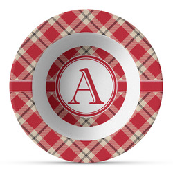 Red & Tan Plaid Plastic Bowl - Microwave Safe - Composite Polymer (Personalized)