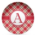 Red & Tan Plaid Microwave Safe Plastic Plate - Composite Polymer (Personalized)