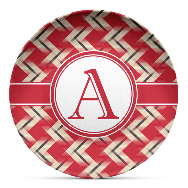 Custom Red & Tan Plaid Microwave Safe Plastic Plate - Composite Polymer (Personalized)