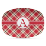 Red & Tan Plaid Plastic Platter - Microwave & Oven Safe Composite Polymer (Personalized)