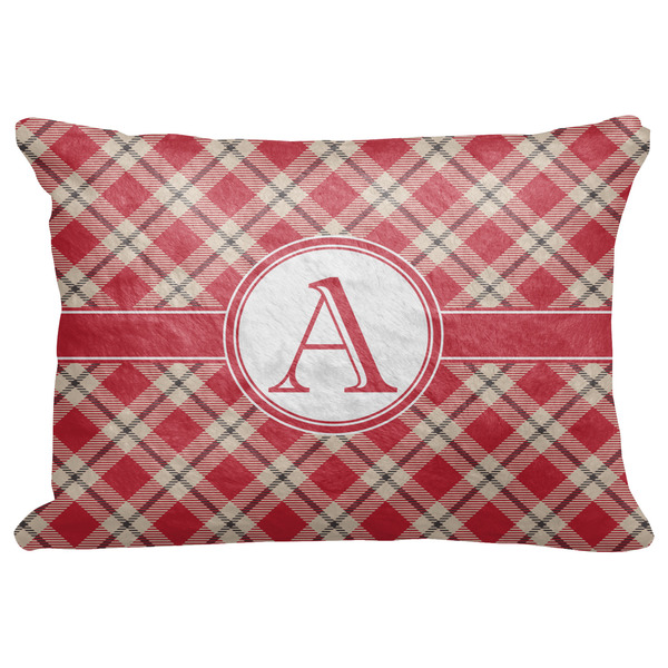 Custom Red & Tan Plaid Decorative Baby Pillowcase - 16"x12" w/ Initial