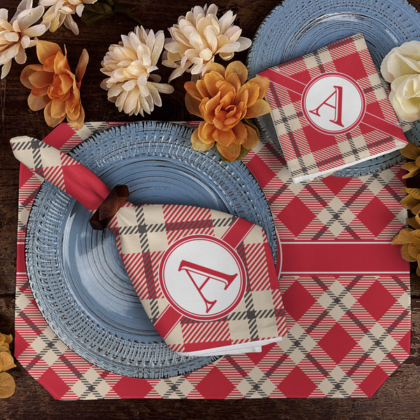 Red & Tan Plaid Dining Set