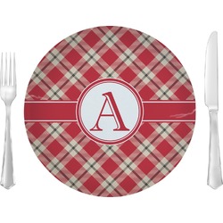 Red & Tan Plaid Glass Lunch / Dinner Plate 10" (Personalized)