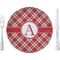Red & Tan Plaid Glass Lunch / Dinner Plate 10" (Personalized)