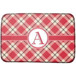 Red & Tan Plaid Dish Drying Mat w/ Initial