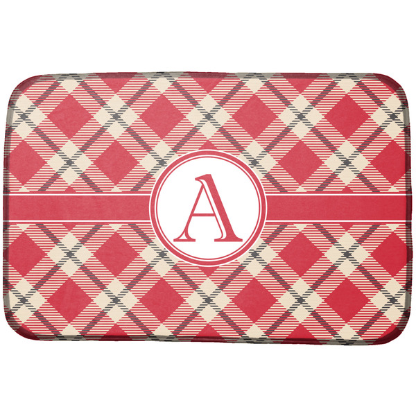 Custom Red & Tan Plaid Dish Drying Mat w/ Initial