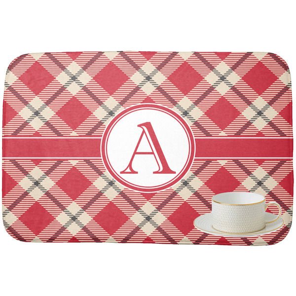 Red & Tan Plaid Dish Drying Mat - with cup
