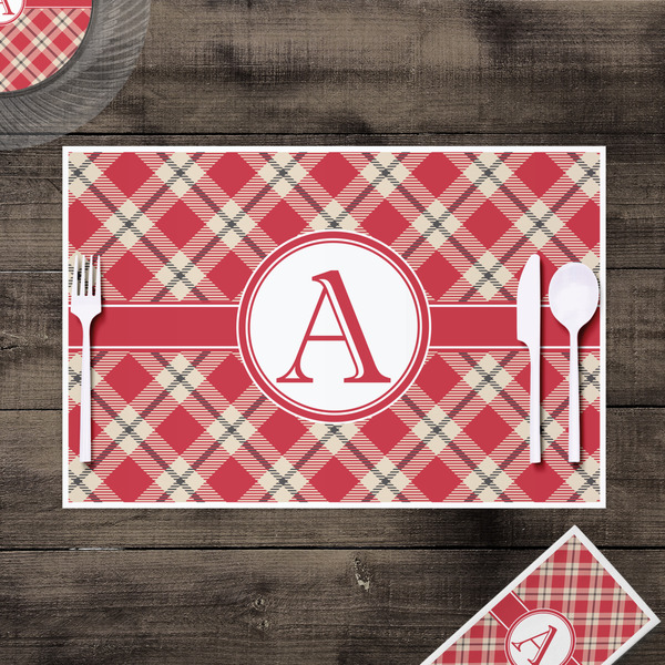 Red & Tan Plaid Disposable Paper Placemat - In Context