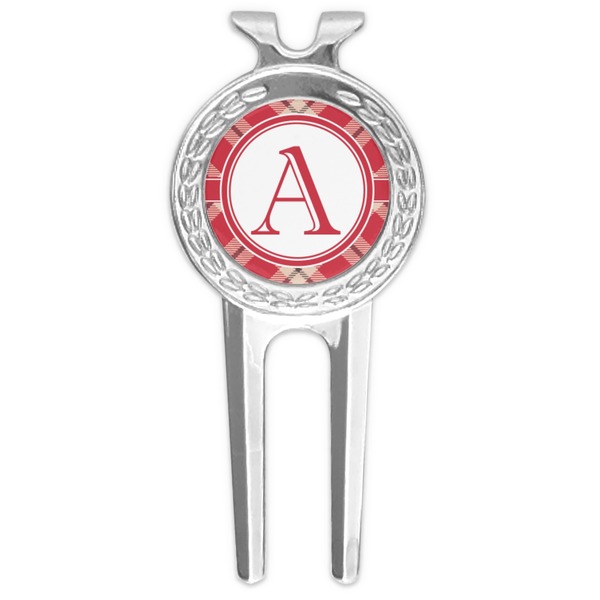 Custom Red & Tan Plaid Golf Divot Tool & Ball Marker (Personalized)