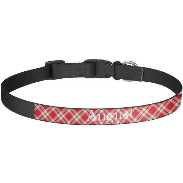 Custom Red & Tan Plaid Dog Collar - Large (Personalized)