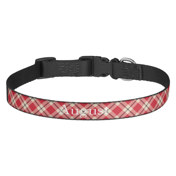 Custom Red & Tan Plaid Dog Collar - Medium (Personalized)