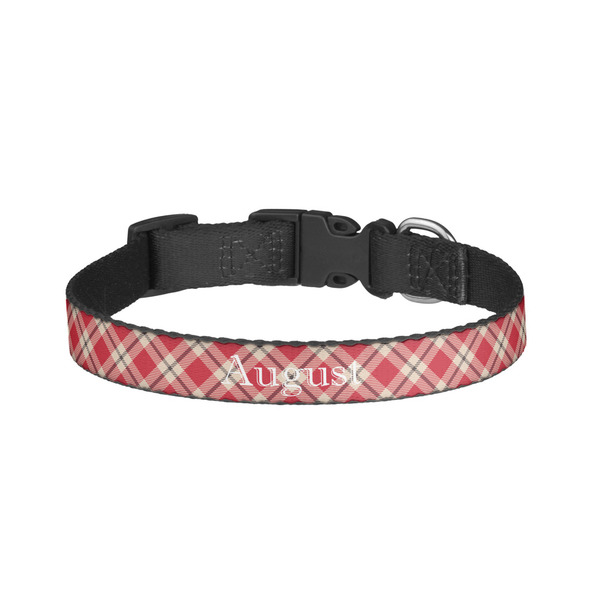 Custom Red & Tan Plaid Dog Collar - Small (Personalized)