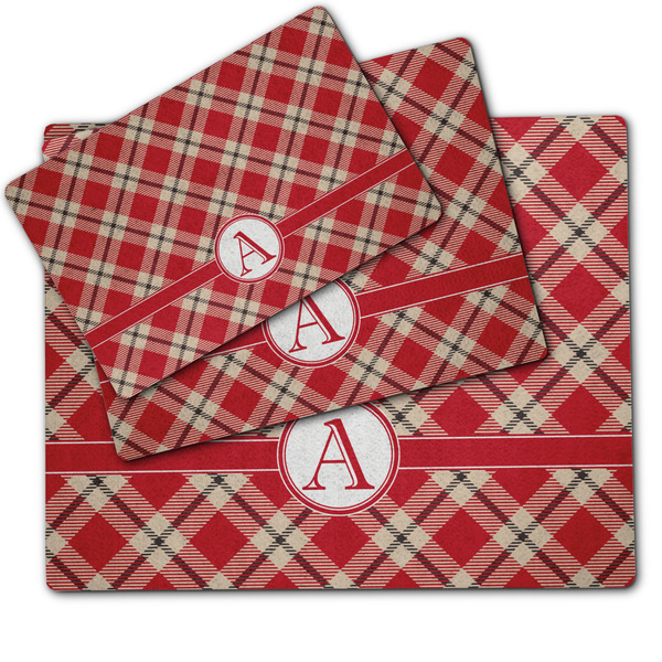 Red & Tan Plaid Dog Food Mat - MAIN (sm, med, lrg)