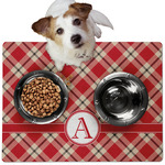 Red & Tan Plaid Dog Food Mat - Medium w/ Initial