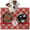 Red & Tan Plaid Dog Food Mat - Medium w/ Initial