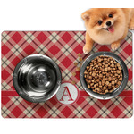 Red & Tan Plaid Dog Food Mat - Small w/ Initial