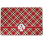 Red & Tan Plaid Dog Food Mat w/ Initial
