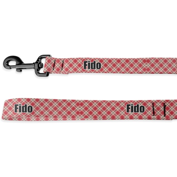 Custom Red & Tan Plaid Dog Leash - 6 ft (Personalized)