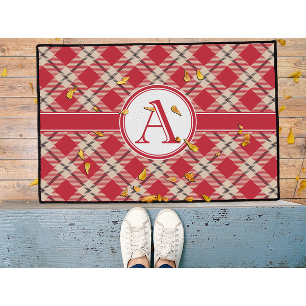 Red & Tan Plaid Door Mat - LIFESTYLE (Med)