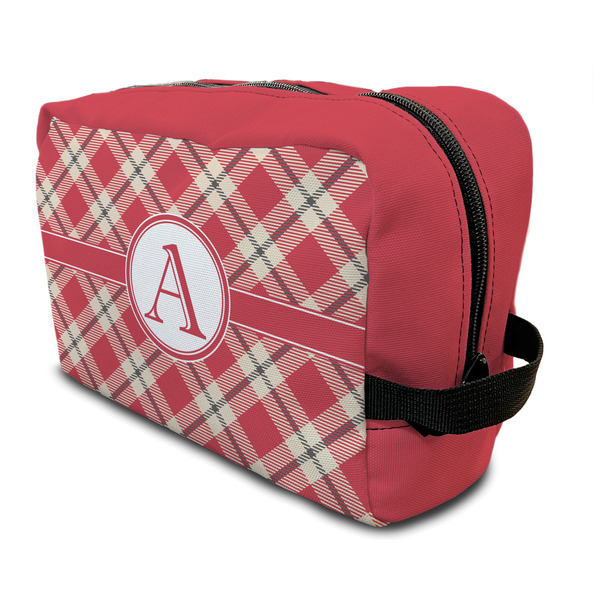 Custom Red & Tan Plaid Toiletry Bag / Dopp Kit (Personalized)