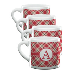 Red & Tan Plaid Double Shot Espresso Cups - Set of 4 (Personalized)