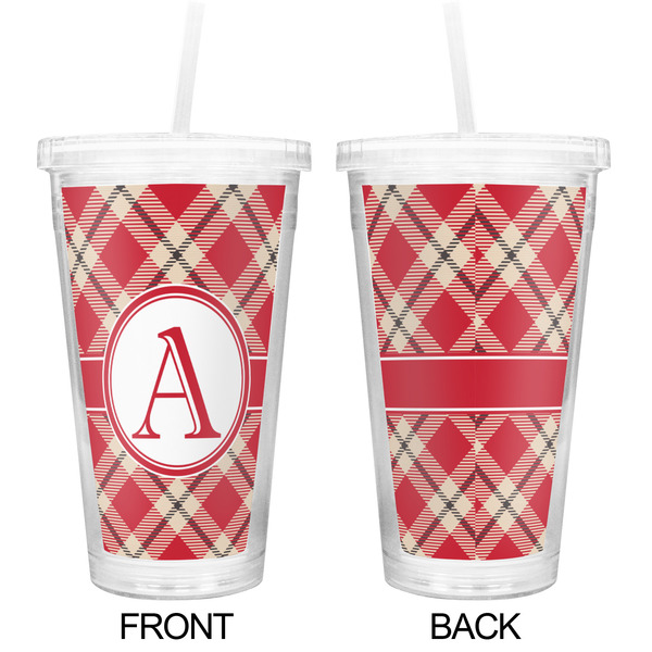 Red & Tan Plaid Double Wall Tumbler with Straw - Approval