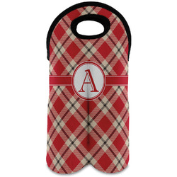 Red & Tan Plaid Wine Tote Bag (2 Bottles) (Personalized)