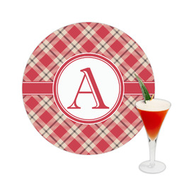 Red & Tan Plaid Printed Drink Topper -  2.5" (Personalized)