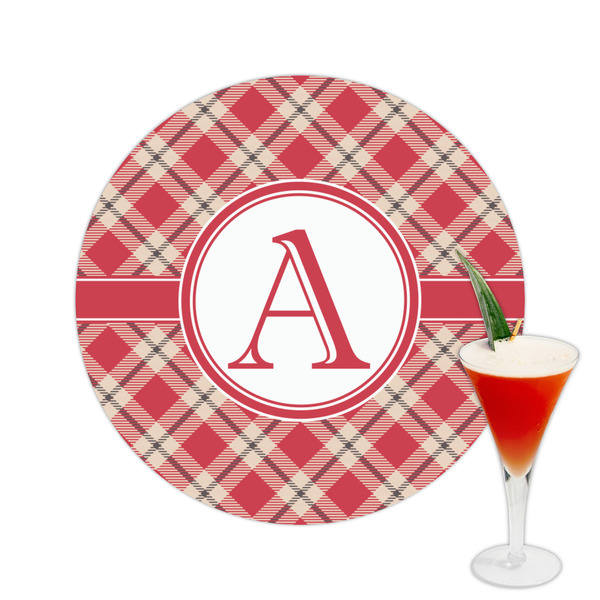 Custom Red & Tan Plaid Printed Drink Topper -  2.5" (Personalized)