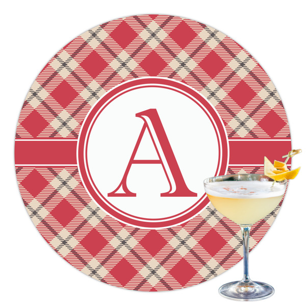 Custom Red & Tan Plaid Printed Drink Topper - 3.5" (Personalized)