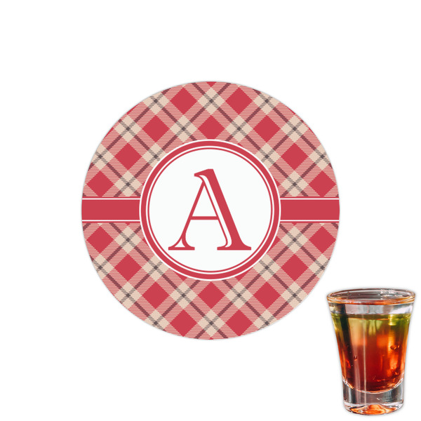Custom Red & Tan Plaid Printed Drink Topper - 1.5" (Personalized)