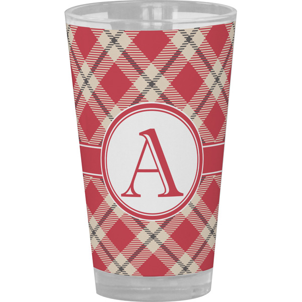 Custom Red & Tan Plaid Pint Glass - Full Color (Personalized)