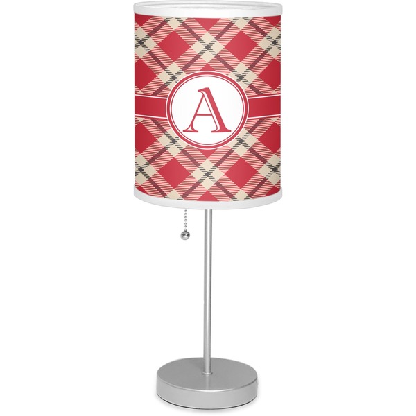 Custom Red & Tan Plaid 7" Drum Lamp with Shade (Personalized)