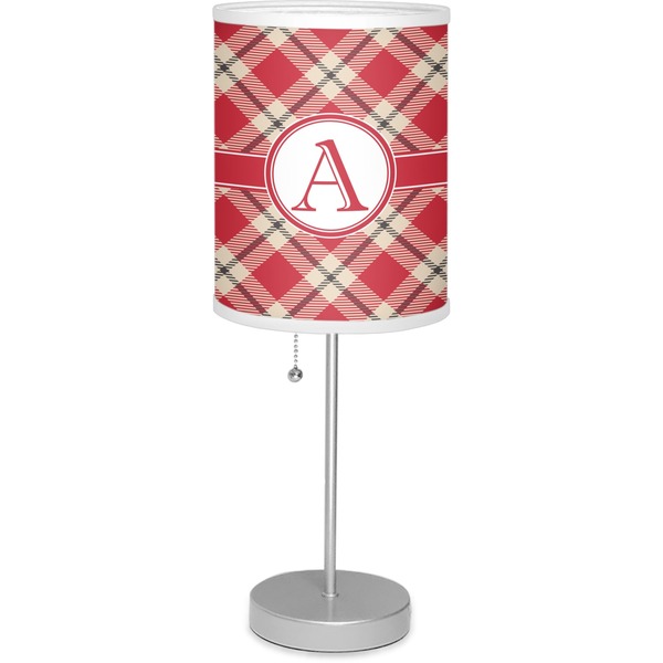 Custom Red & Tan Plaid Lamp with Drum Shade (Personalized)