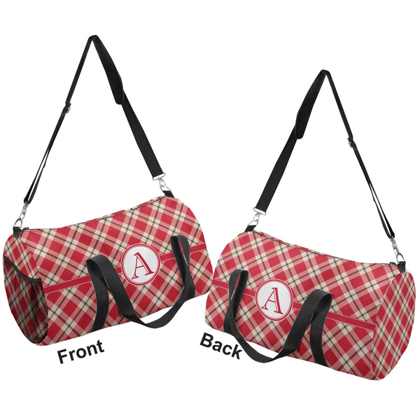 Red & Tan Plaid Duffle bag large front and back sides
