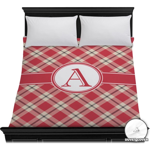 Custom Red & Tan Plaid Duvet Cover - Full / Queen (Personalized)