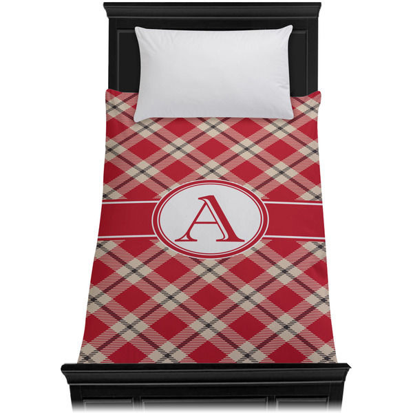 Red & Tan Plaid Duvet Cover - Twin - On Bed - No Prop