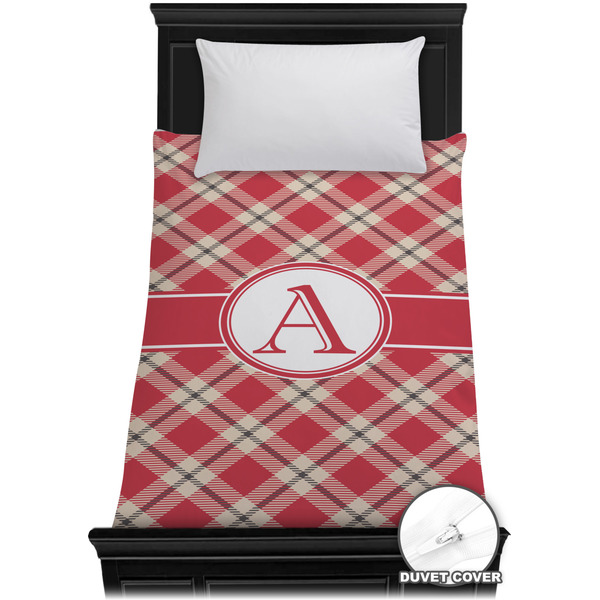 Custom Red & Tan Plaid Duvet Cover - Twin XL (Personalized)