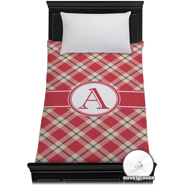 Custom Red & Tan Plaid Duvet Cover - Twin (Personalized)
