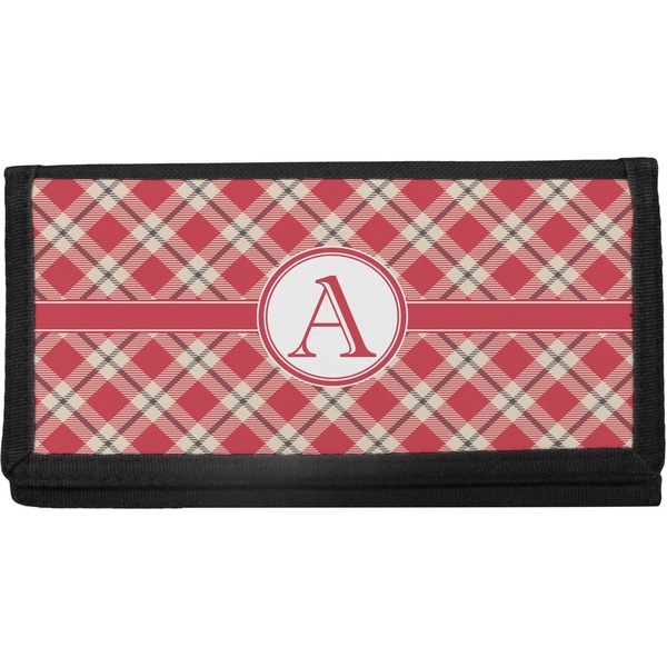 Custom Red & Tan Plaid Canvas Checkbook Cover (Personalized)