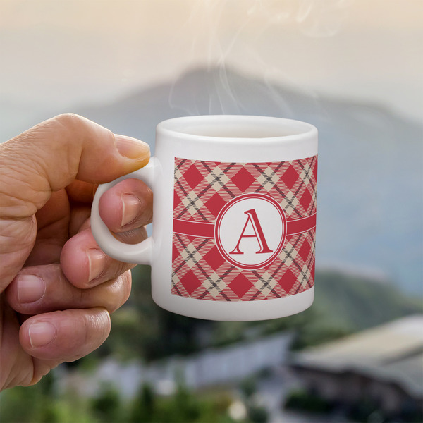 Custom Red & Tan Plaid Single Shot Espresso Cup - Single (Personalized)