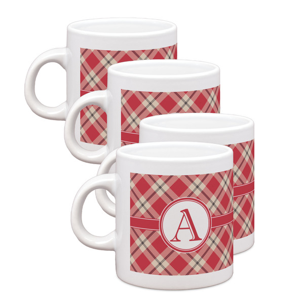 Custom Red & Tan Plaid Single Shot Espresso Cups - Set of 4 (Personalized)