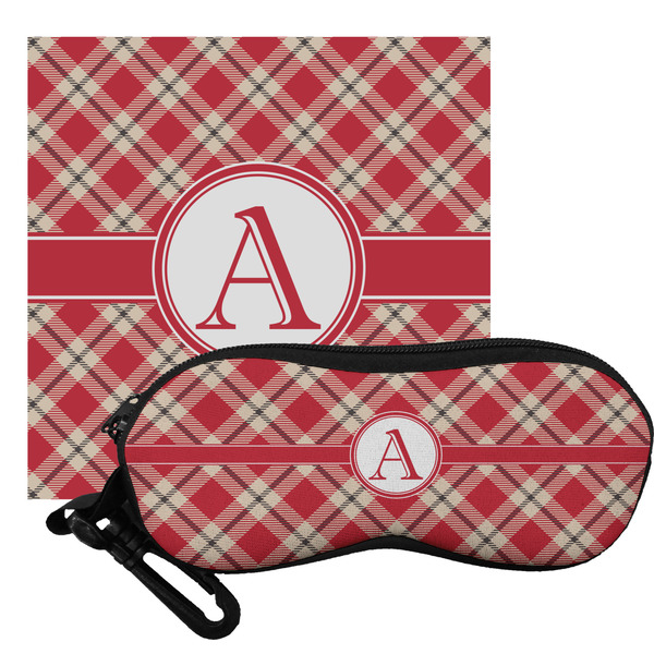 Custom Red & Tan Plaid Eyeglass Case & Cloth (Personalized)