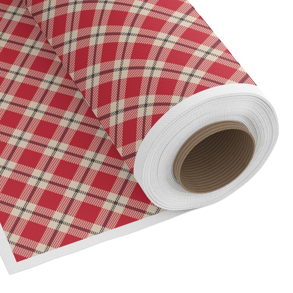 Custom Red & Tan Plaid Fabric by the Yard - Spun Polyester Poplin